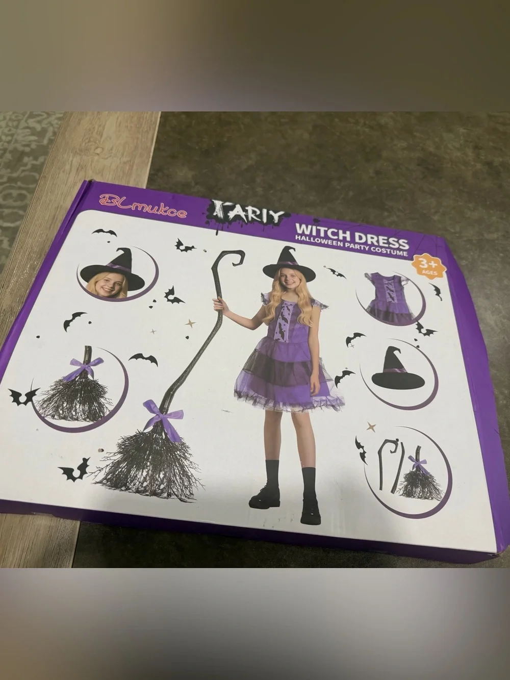 Witch Costume, Halloween Witch Dress with Broom for Girls 3+ 6 ageHalloween Co